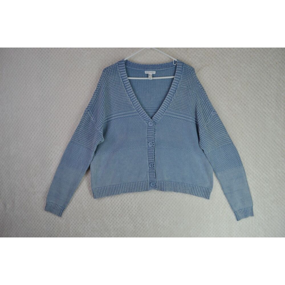 Denim & Co Canyon Retreat Drop Shoulder Mix Stitch Cardigan Women's Large Blue